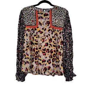 Blank London Mixed Print Long Sleeve Blouse Womens S Boho Animal Print Shirt Top